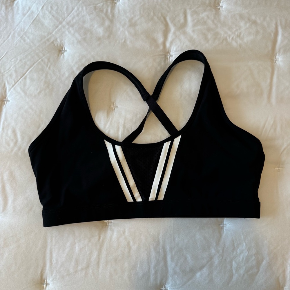 Sarah’s Day x White Fox Activr (SDXWFA) Black Sports Bra with White Stripes